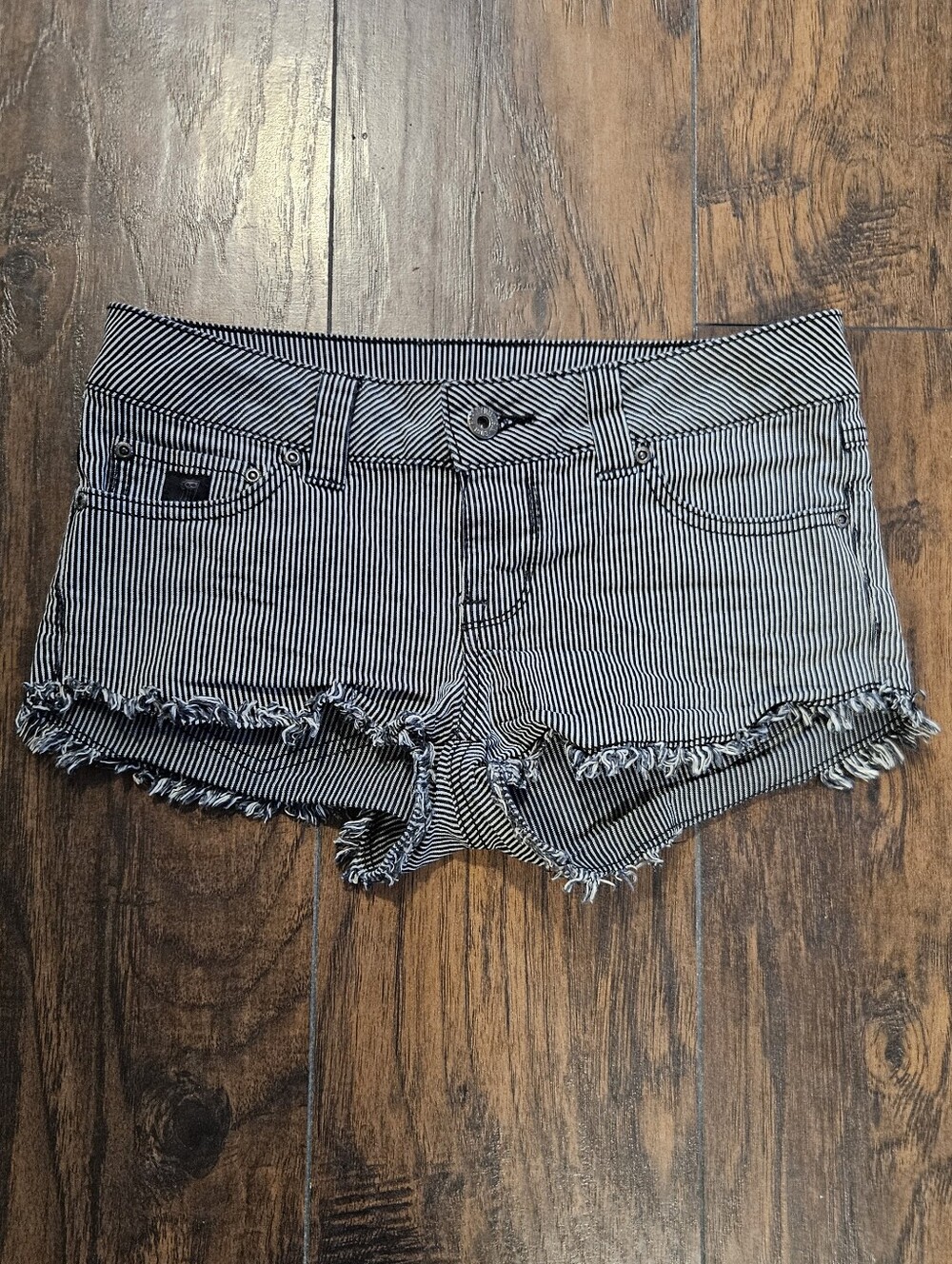 Harley Davidson Pin Striped Frayed Hem Denim Shorts - Black & White 6
